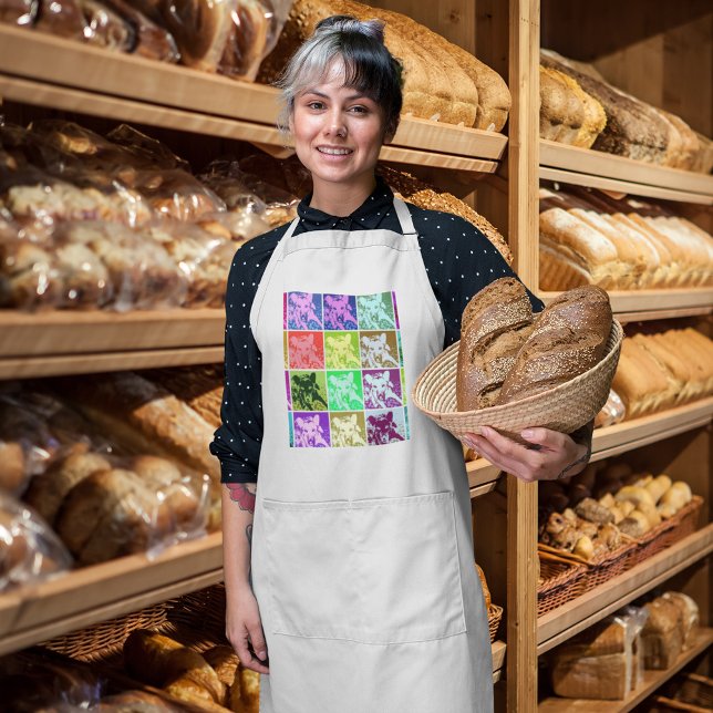 Färgfläckig tysk schepherd Hund Pop Art Långt Förkläde (Colorful German Shepherd Dog Pop Art Long Apron)