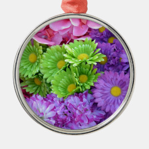 Färgfläckig vår blommor julgransprydnad metall