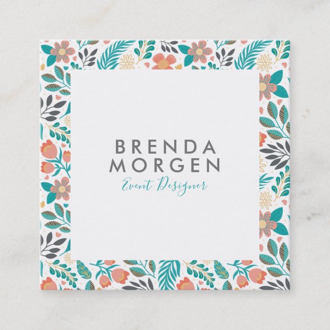 Färgfläckig vår blommor mönster fyrkantigt visitkort (Framsida)