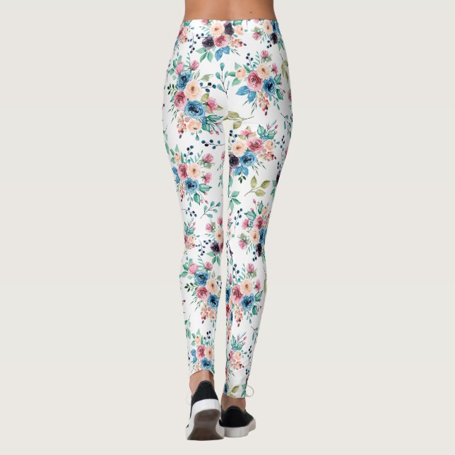 Färgfläckig vår blommor Mönster Leggings (Baksida)