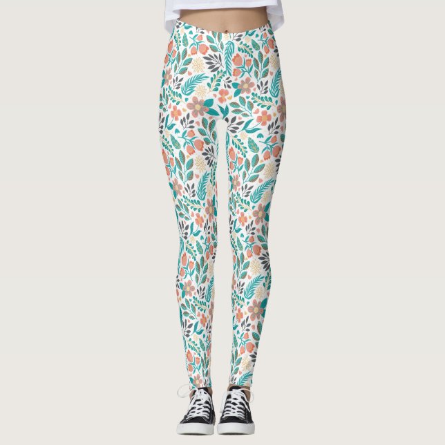 Färgfläckig vår blommor mönster leggings (Framsida)