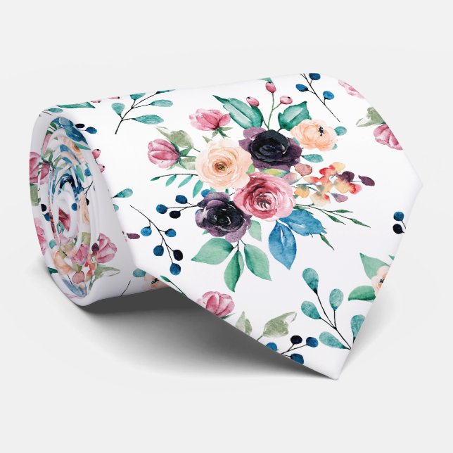 Färgfläckig vår blommor mönster slips (Rullad)