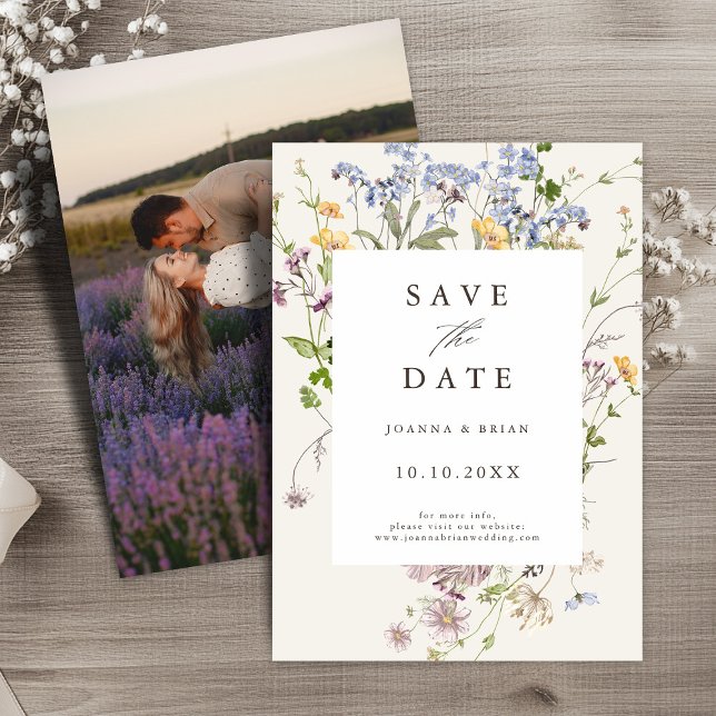 Färgfläckig Vår Wildblomsggarden Foto Spara Datumet (Colorful Spring Wildflower Meadow Garden Photo Save The Date card)