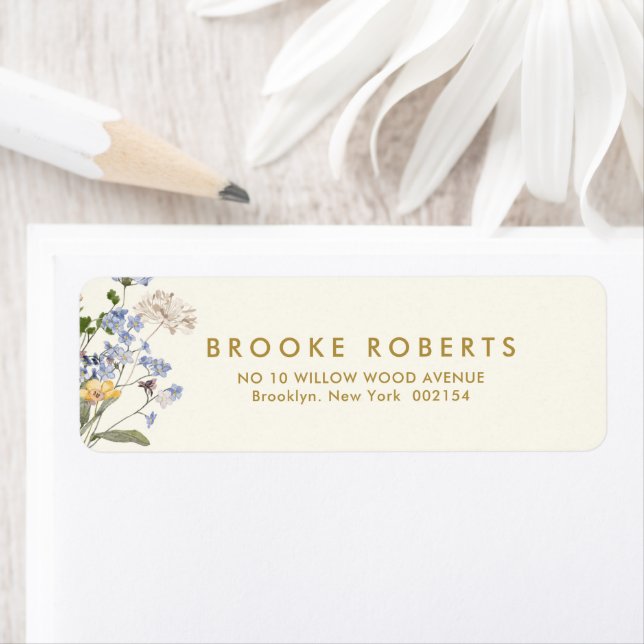 Färgfläckig Vår Wildblomskugga Guld Adress Returadress Etikett (Insitu)