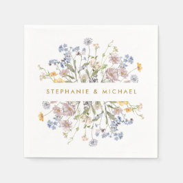 Färgfläckig Vår Wildblomskugga Guld Bröllop Pappersservett