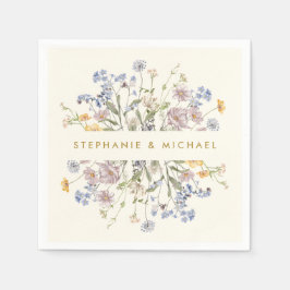 Färgfläckig Vår Wildblomskugga Guld Bröllop Pappersservett