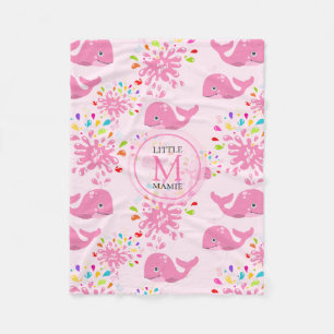 Färgfläckig Vatten Stänk Rosa Whale Monogram Mönst Fleecefilt