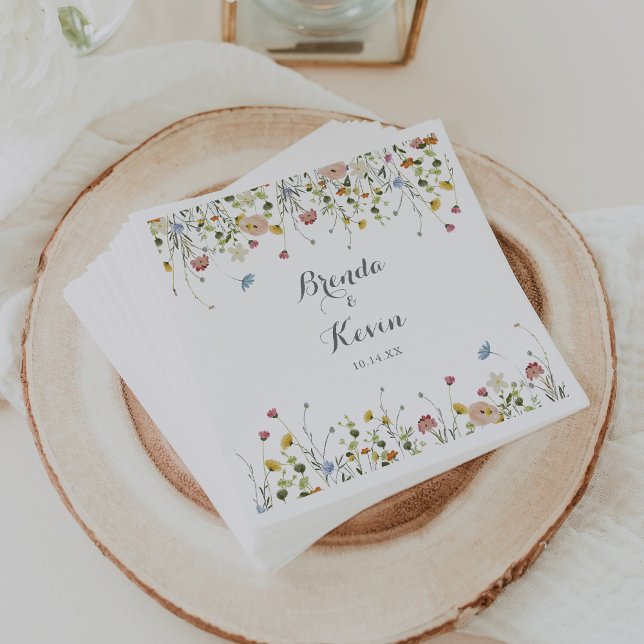 Färgfläckig Vild Flowers Calligraphy Bröllop Pappersservett (Skapare uppladdad)