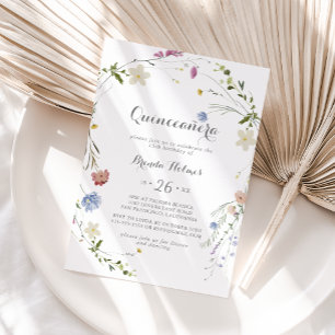Färgfläckig Vild Flowers Quinceañera Inbjudningar
