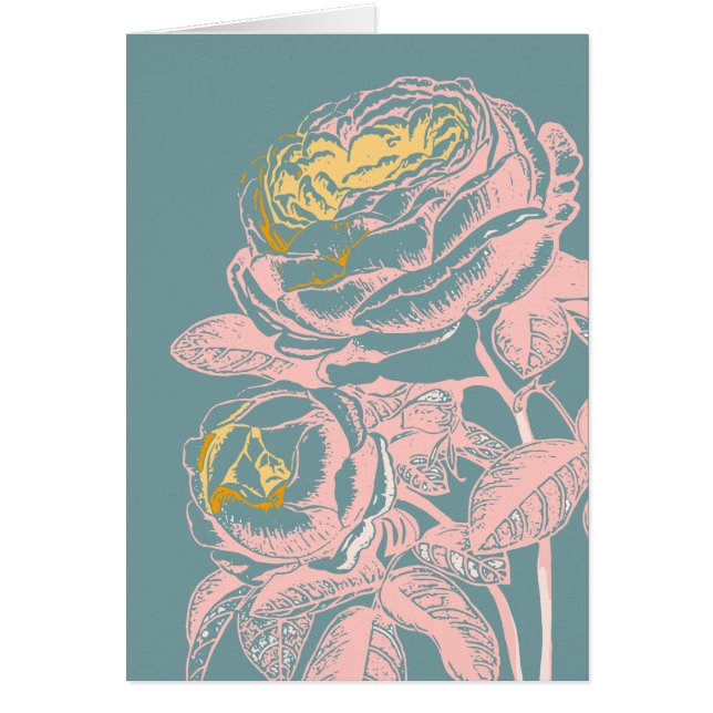 Färgfläckig Vintage Peony Flower Illustration Hälsningskort (Framsidan)
