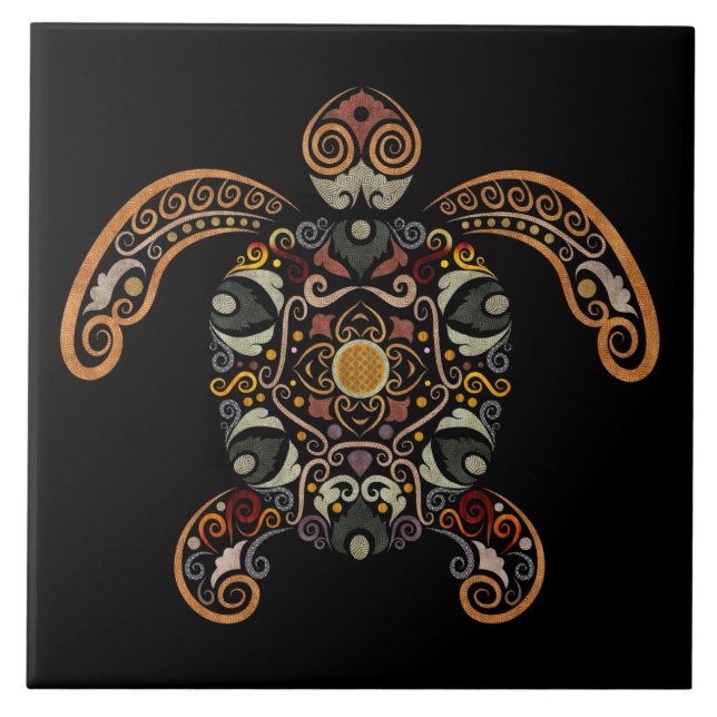 Färgfläckig vintage-sköldpaddsdesign kakelplatta (Framsidan)