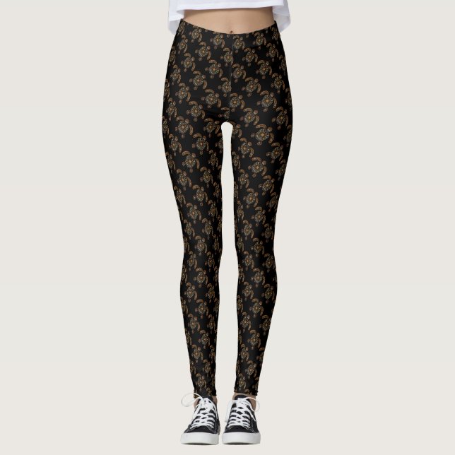 Färgfläckig vintage-sköldpaddsdesign leggings (Framsida)