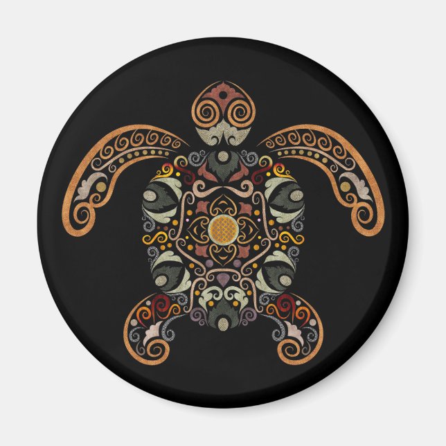 Färgfläckig vintage-sköldpaddsdesign magnet (Framsidan)