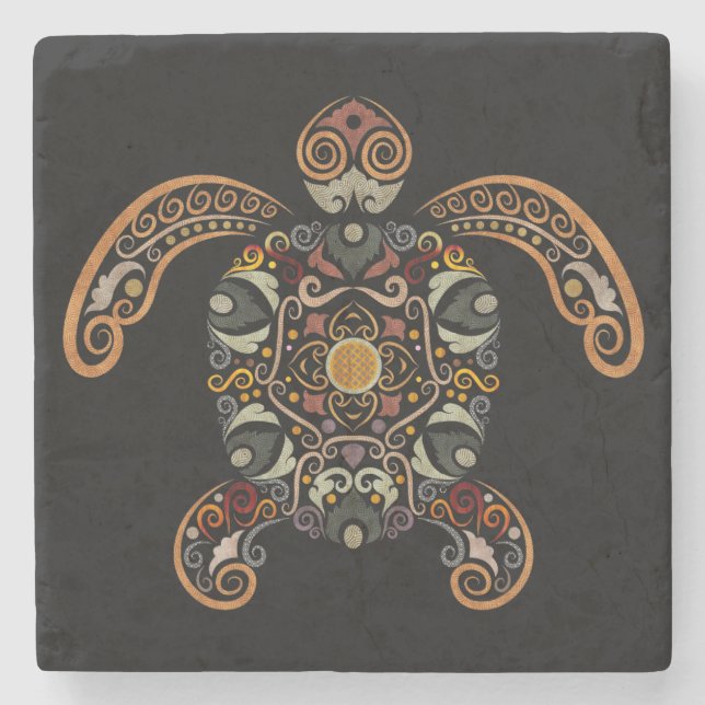 Färgfläckig vintage-sköldpaddsdesign stenunderlägg (Framsidan)