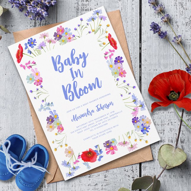 Färgfläckig Wildblomma Baby i Bloom Boy Baby Showe Inbjudningar (Colorful wildflower baby in bloom boy baby shower invitation )