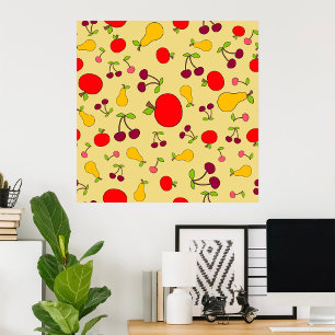 Färgfläckiga bär, Mönster, körsbär och päron Poster