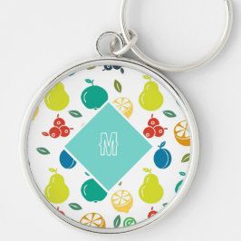 Färgfläckiga frukter av vit monogram Anpassningsba Rund Silverfärgad Nyckelring