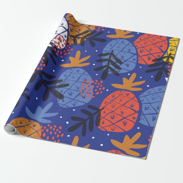 Färgfläckiga minimalistiska ananas och leav av abs presentpapper (Utrullad)
