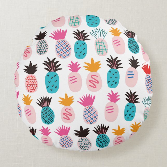 Färgfläckiga minimalistiska ananas och leav av abs rund kudde (Framsidan)