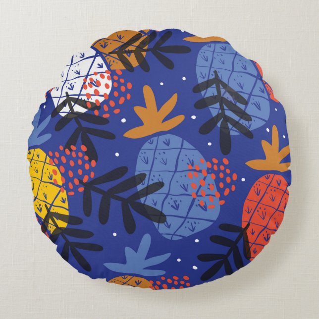 Färgfläckiga minimalistiska ananas och leav av abs rund kudde (Framsidan)