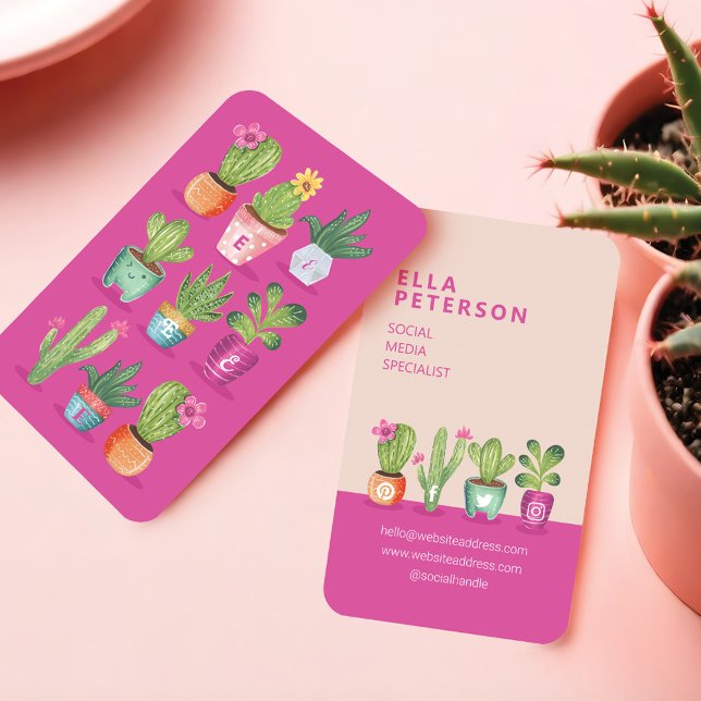 Färgfläckiga Roligtar och kaktuhus Visitkort (Colourful Fun Potted Plants & Cactus Houseplants Business Card)