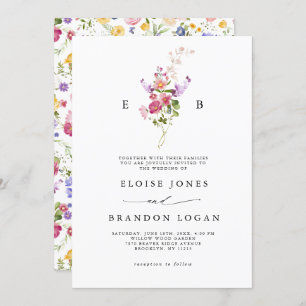 Färgfläckigt Vår Wildblomsggarden bröllopsinlägg I Inbjudningar