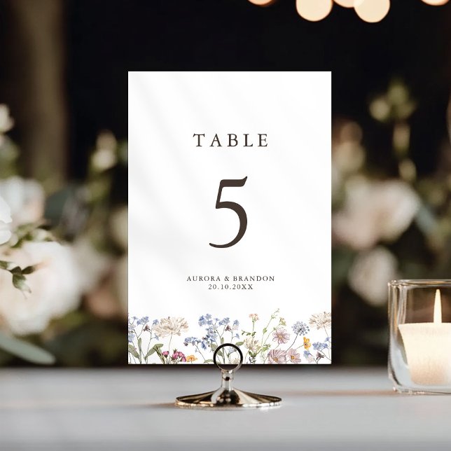 Färgfläckigt Vår Wildblomsggarden Wedding Bordsnummer (Colorful Spring Wildflower Meadow Garden Wedding Table Number)