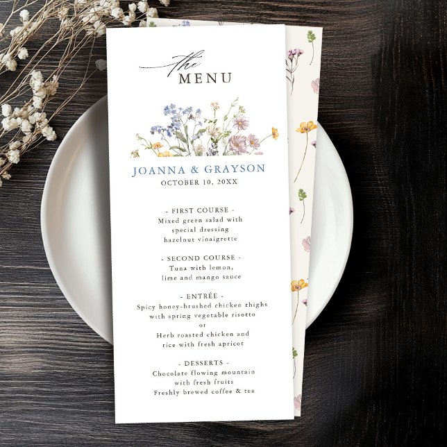 Färgfläckigt Vår Wildblomsggarden Wedding Meny (Colorful Spring Wildflower Meadow Garden Wedding Menu)