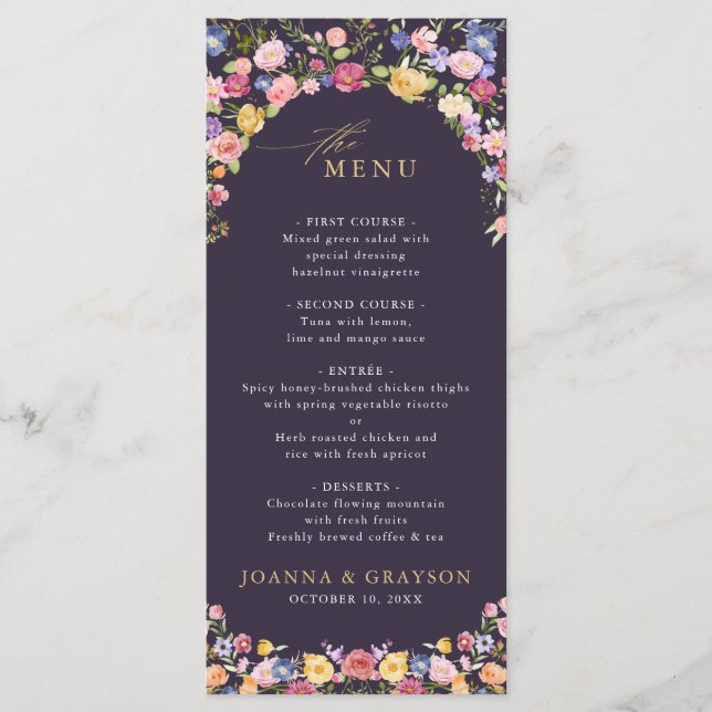 Färgfläckigt Vår Wildblomsggarden Wedding Meny (Framsida)