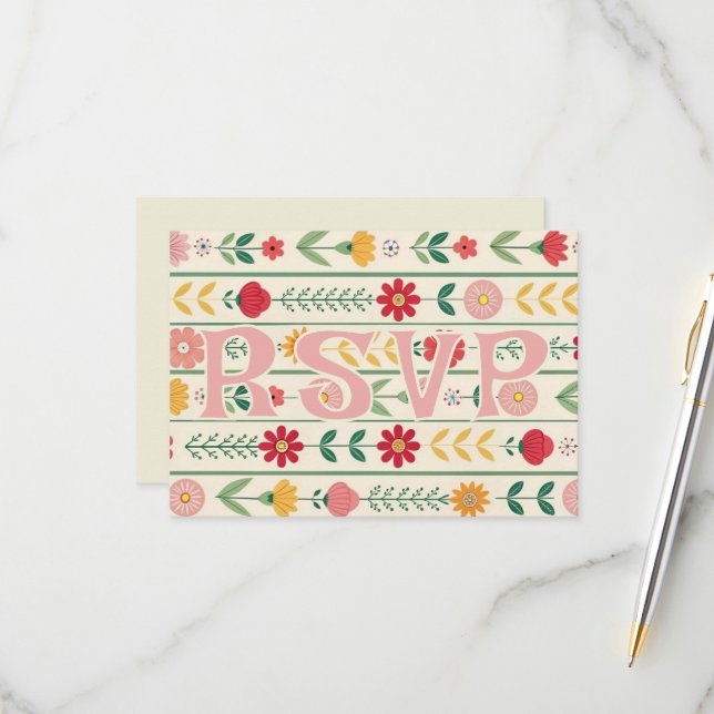 Färgfläckigt Vår Wildblomsggarden Wedding OSA Kort (Fram/Back In Situ)