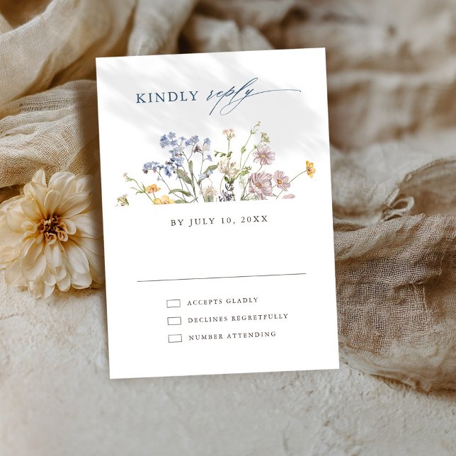 Färgfläckigt Vår Wildblomsggarden Wedding OSA Kort (Colorful Spring Wildflower Meadow Garden Wedding RSVP Card)
