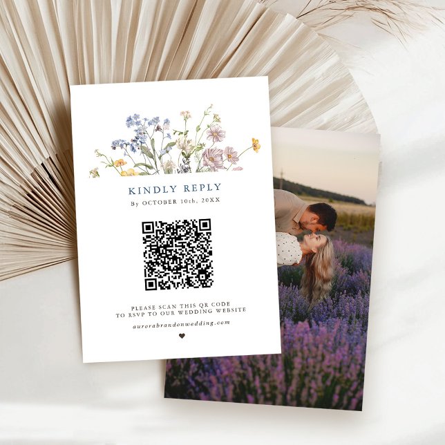 Färgfläckigt Vår Wildblomsggarden Wedding OSA Kort (Colorful Spring Wildflower Meadow Garden Wedding RSVP Card with photo)