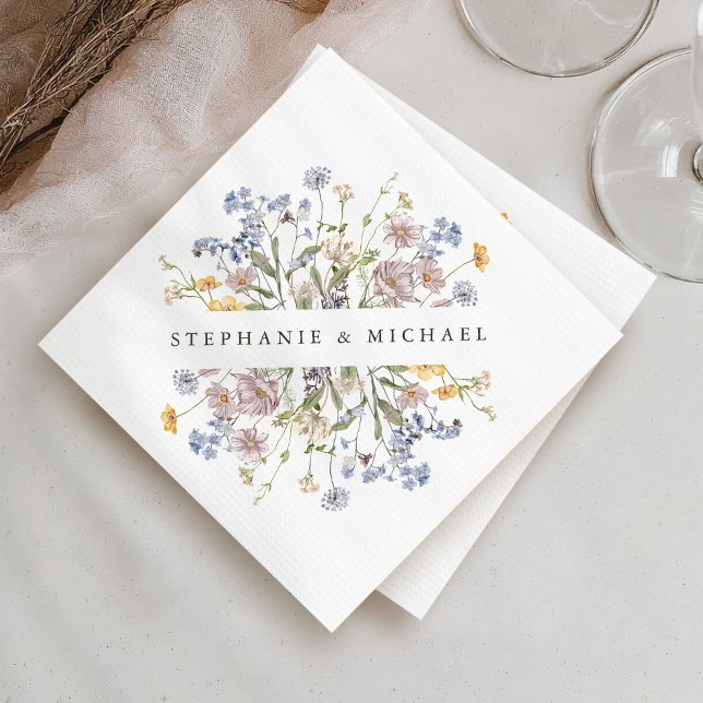 Färgfläckigt Vår Wildblomsggarden Wedding Pappersservett (Colorful Spring Wildflower Meadow Garden Wedding Napkins)