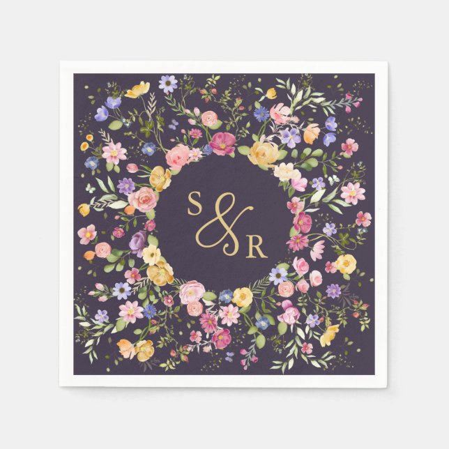 Färgfläckigt Vår Wildblomsggarden Wedding Pappersservett (Framsidan)