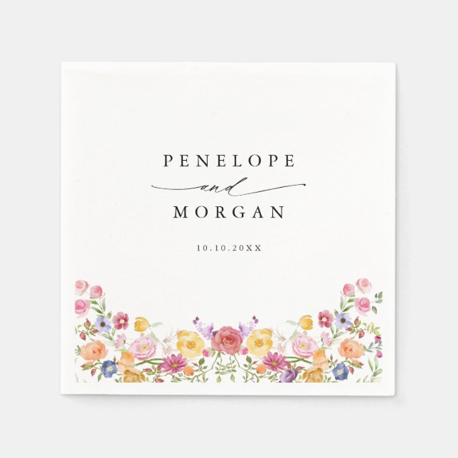 Färgfläckigt Vår Wildblomsggarden Wedding Pappersservett (Framsidan)