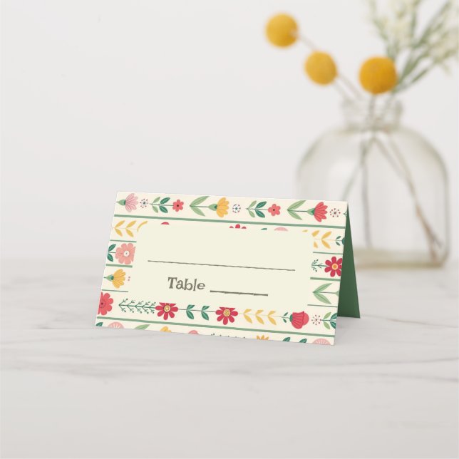 Färgfläckigt Vår Wildblomsggarden Wedding Placeringskort (Framsida)