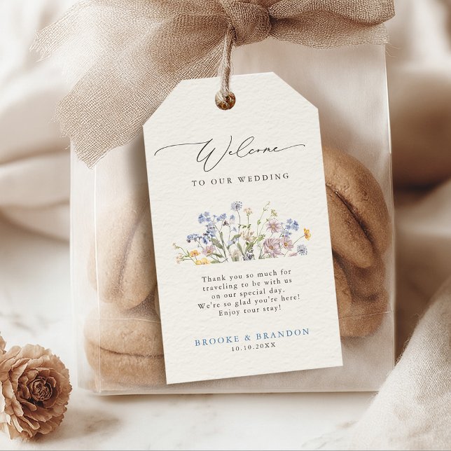 Färgfläckigt Vår Wildblomsggarden Wedding Presentetikett (Colorful Spring Wildflower Meadow Garden Wedding Gift Tags)