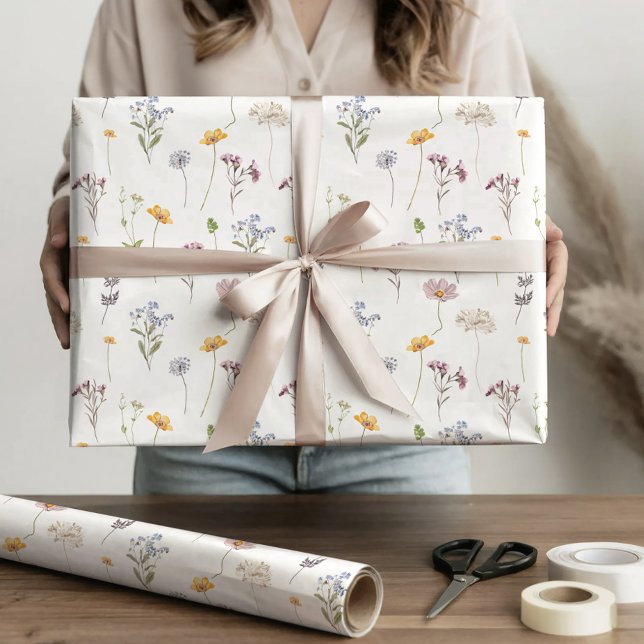 Färgfläckigt Vår Wildblomsggarden Wedding Presentpapper (Colorful Spring Wildflower Meadow Garden Wedding Wrapping Paper)