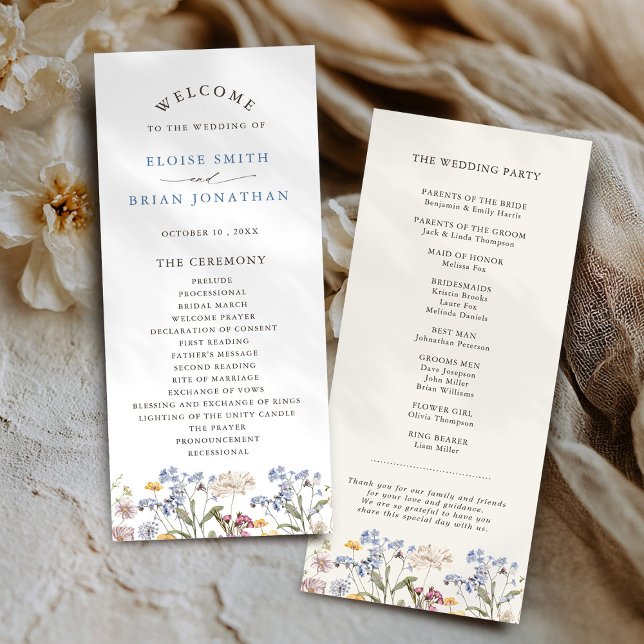 Färgfläckigt Vår Wildblomsggarden Wedding Program (Colorful Spring Wildflower Meadow Garden Wedding Program)