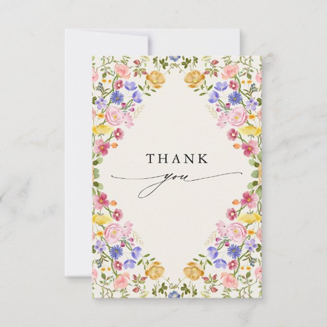 Färgfläckigt Vår Wildblomsggarden Wedding Tack Kort (Framsida)