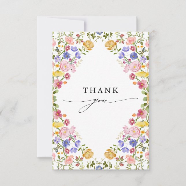 Färgfläckigt Vår Wildblomsggarden Wedding Tack Kort (Framsida)