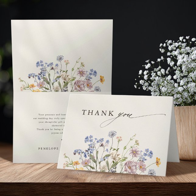 Färgfläckigt Vår Wildblomsggarden Wedding Tack Kort (Colorful Spring Wildflower Meadow Garden Wedding Thank You Card)