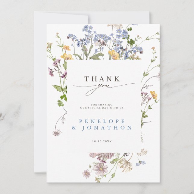 Färgfläckigt Vår Wildblomsggarden Wedding Tack Kort (Framsida)