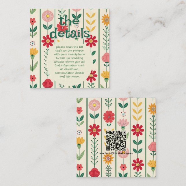 Färgfläckigt Vår Wildblomsggarden Wedding Tilläggskort (Fram/baksida)