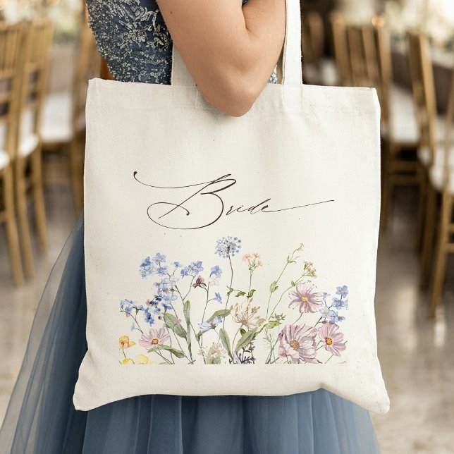 Färgfläckigt Vår Wildblomsggarden Wedding Tygkasse (Colorful Spring Wildflower Meadow Garden Wedding Bride Tote Bag)