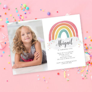 Färgfläckkalligrafi Foto Barns födelsedag I Inbjudningar