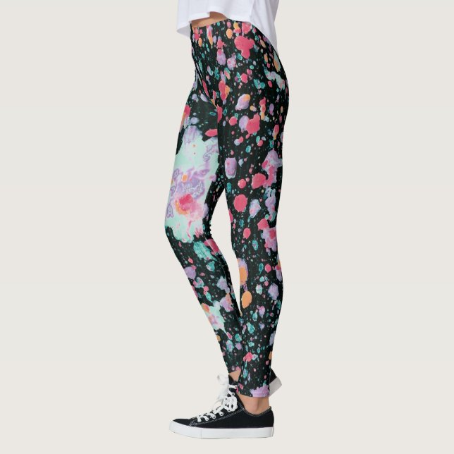 Färgfläckkorg för Bright färgad platter på svart Leggings (Vänster)