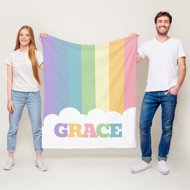 Färgfläckmoln för regnbåge i namn 5 brev fleecefilt (På plats)