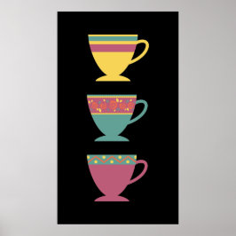 Färgfläckretro (porslinretro)/kaffe koppar poster