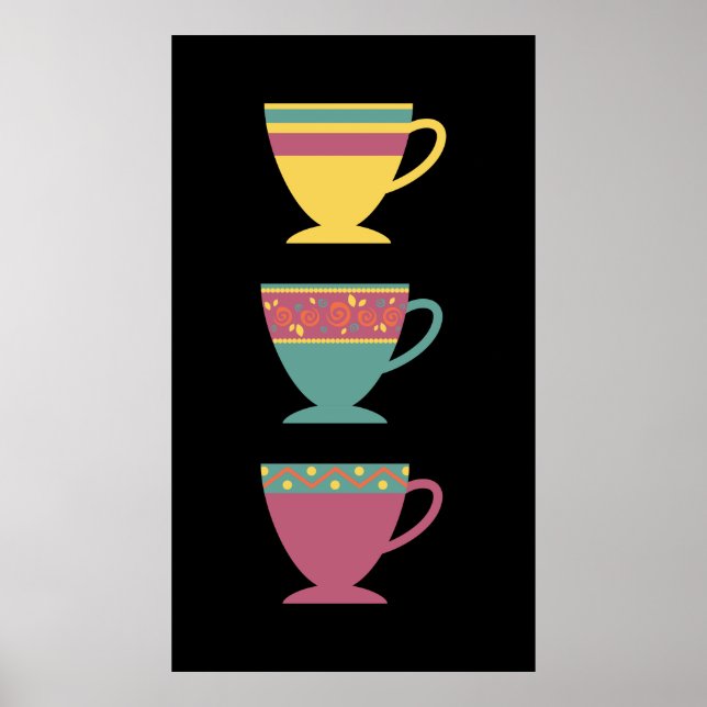 Färgfläckretro (porslinretro)/kaffe koppar poster (Framsidan)